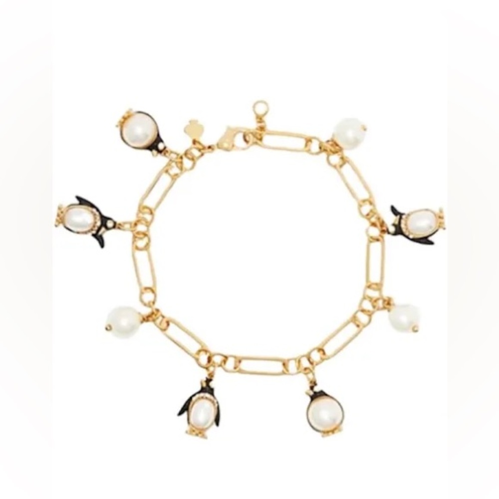 Authentic kate spade NWT Gold Charm Bracelet with Pearls and Black Penguins